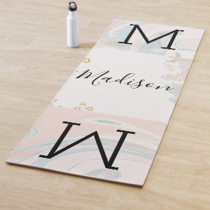 Blue Coral Marble Trendy Monogram Yoga Mat