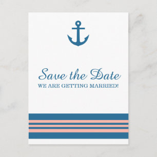 Blue Coral Nautical Anchor Save the Date Postcard