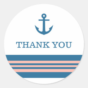 Blue Coral Nautical Anchor Thank You Stickers