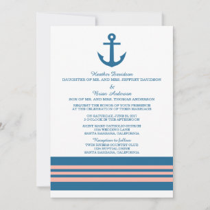 Blue Coral Nautical Anchor Wedding Invite