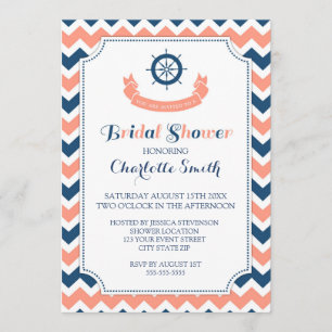 Blue Coral Nautical Bridal Shower Invitation Cards