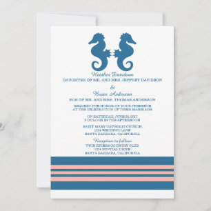 Blue Coral Nautical Seahorse Wedding Invite