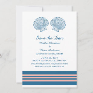 Blue Coral Nautical Seashells Save the Date Invite