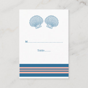 Blue Coral Nautical Seashells Wedding Place Cards