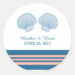 Blue Coral Nautical Seashells Wedding Stickers