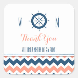 Blue Coral Nautical Thank You Wedding Favour Tags