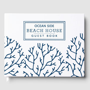 Blue Coral Pattern - Beach House Vacation Rental Guest Book