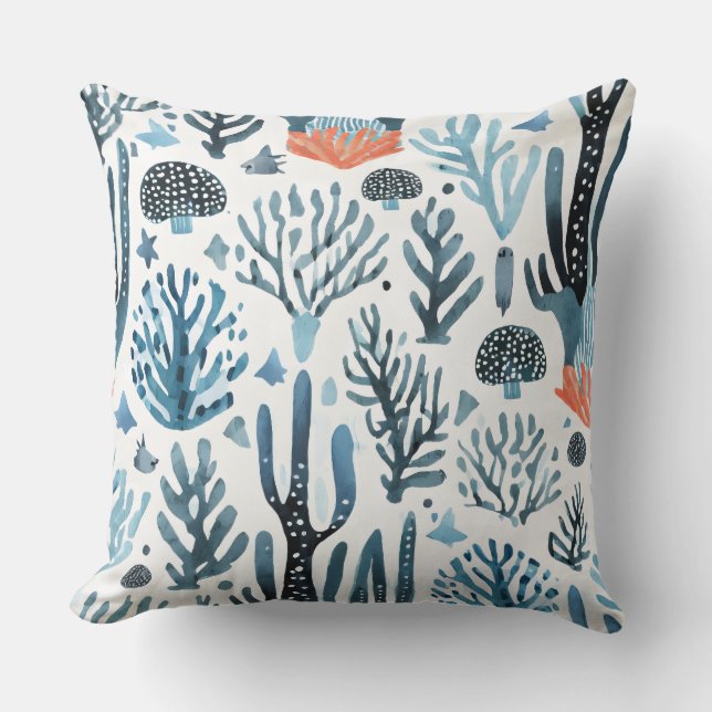 blue coral pattern throw pillow (Front)