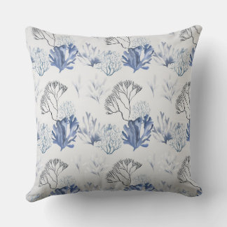 Blue Coral Pattern Throw Pillow