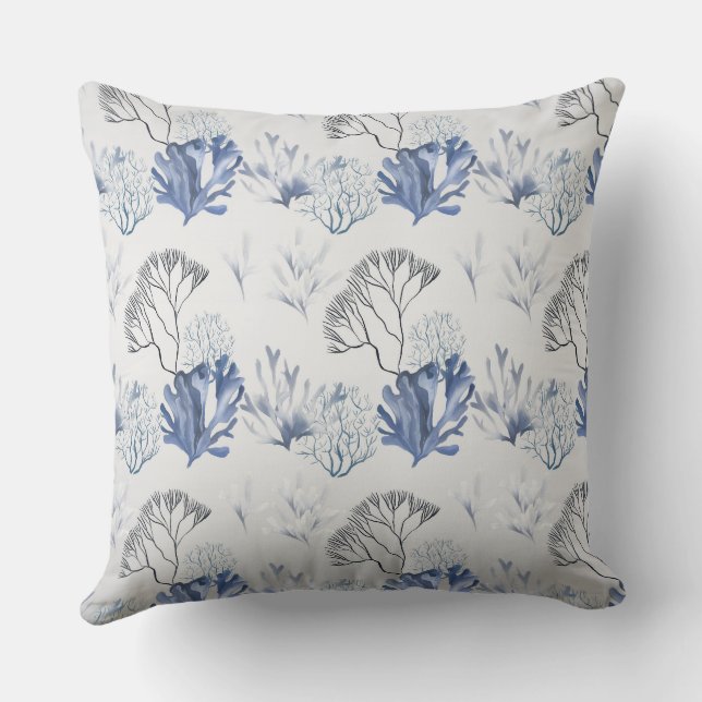 Blue Coral Pattern Throw Pillow (Back)