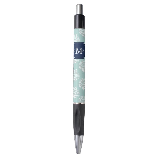 Blue Coral Reef Pattern Monogrammed Pen (Front Vertical)