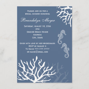 Blue Coral Reef Seahorse Bridal Shower Invitations