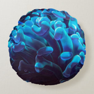 Blue coral round pillow