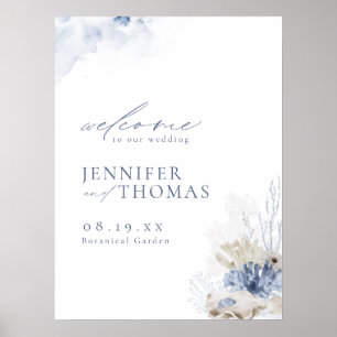 Blue Coral & Seashells Beach Affiche de bienvenue 