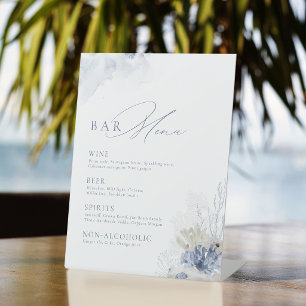 Blue Coral & Seashells Beach Bar Menu Pedestal Sign