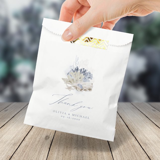 Blue coral & seashells beach themed thank you favour bag (Blue coral & seashells beach themed thank you favor bag)