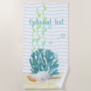 Blue Coral, Seashells & Blue Pearl Beach Towel