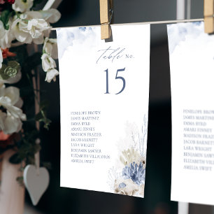 Blue coral & shells table number seating chart