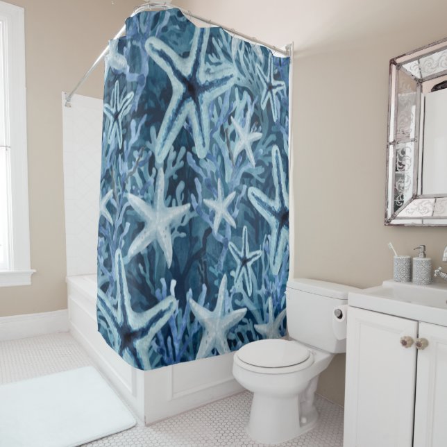 Blue Coral Starfish Beachy Pattern (In Situ)