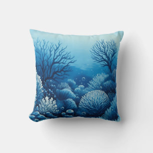 Blue Coral Throw Pillow