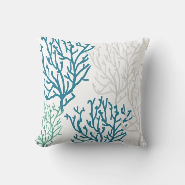 Blue Coral Throw Pillow (Front)
