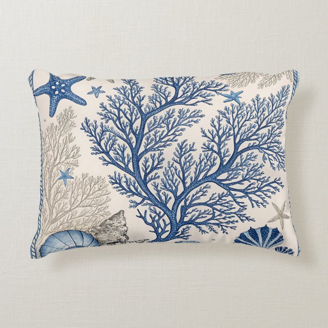 Blue Coral Throw Pillow – Coastal Ocean Pattern  (Front)
