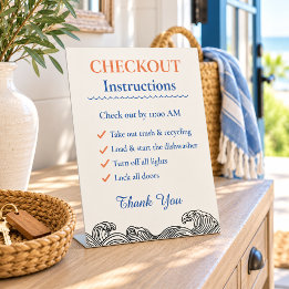 Blue Coral Wave Beach House Checkout Instructions Pedestal Sign