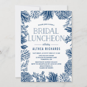Blue Corals Frame Summer Bridal Luncheon Invitation