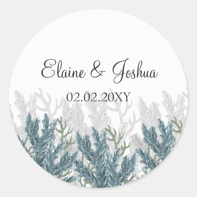 Blue Corals Under The Sea Wedding stickers (Front)