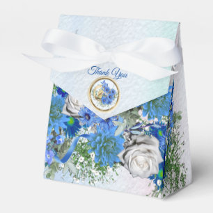 Blue Corn Flowers & White Roses Bouquet Favor Box