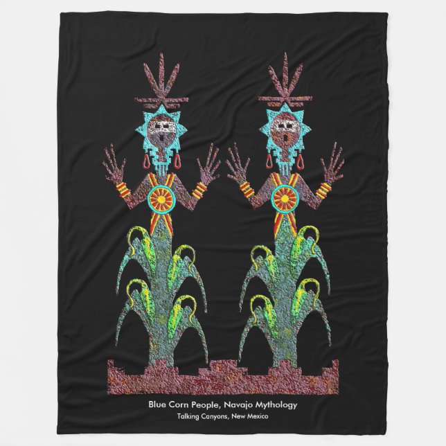 Blue Corn People, Navajo Mythology Fleece Blanket (Front)