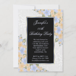 Blue Corner Floral Framed Birthday Party Invitation