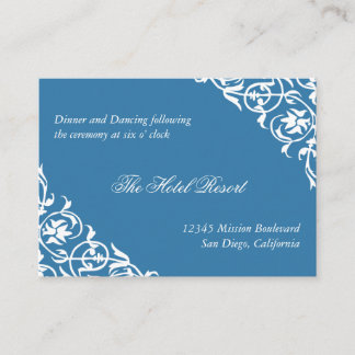 Blue corner scroll wedding reception enclosure card