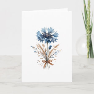 Blue Cornflower and Wheat Bouquet Blank Greeting Card