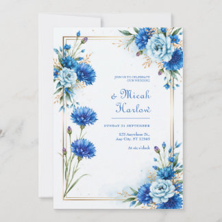 Blue Cornflower Botanical Wedding Invitation