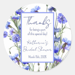 Blue Cornflower Bridal Shower Thank You Favour Classic Round Sticker