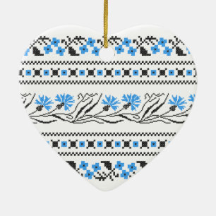 Blue Cornflower cross-stitch design Ceramic Ornament