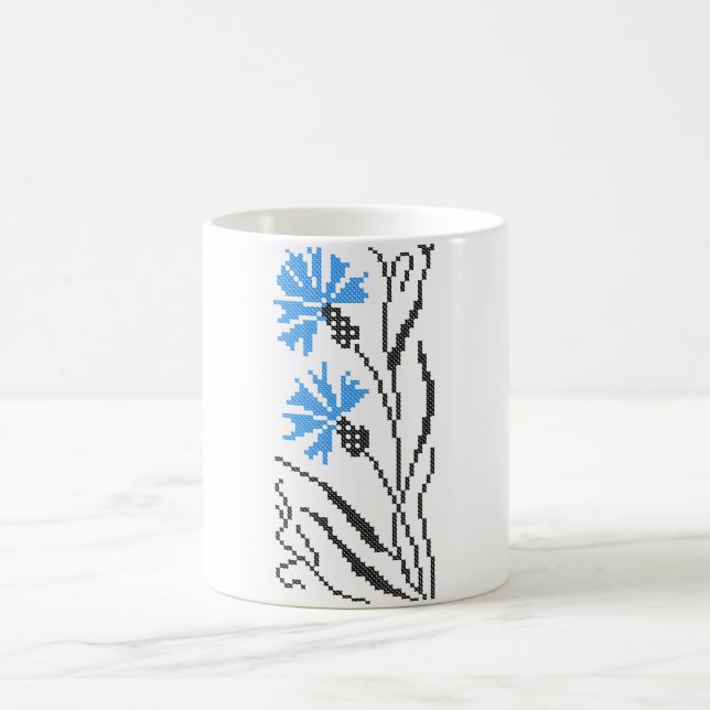Blue Cornflower cross-stitch design Coffee Mug (Center)