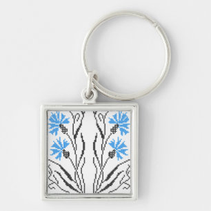 Blue Cornflower cross-stitch design Keychain