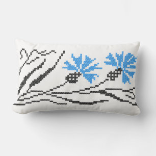 Blue Cornflower cross-stitch design Lumbar Pillow