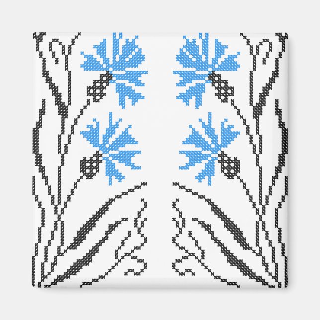 Blue Cornflower cross-stitch design Magnet (Front)