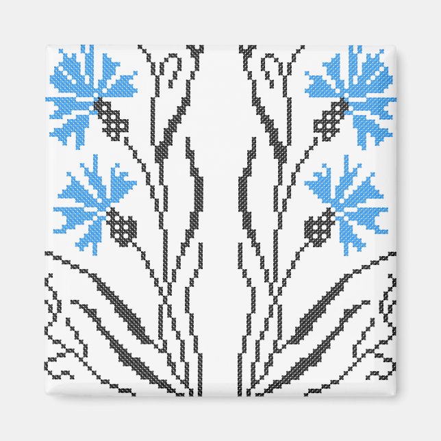 Blue Cornflower cross-stitch design Magnet (Front)