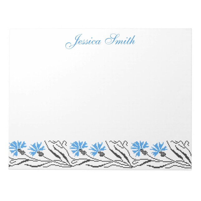 Blue Cornflower cross-stitch design Notepad (Front)