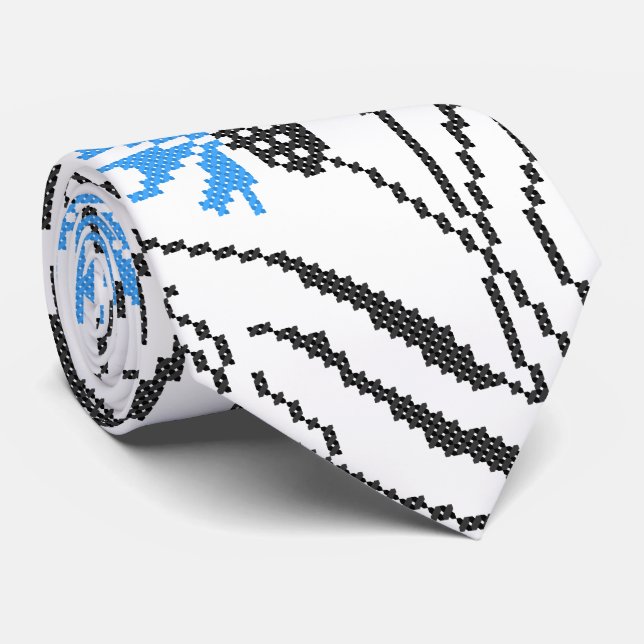 Blue Cornflower cross-stitch design Tie (Rolled)