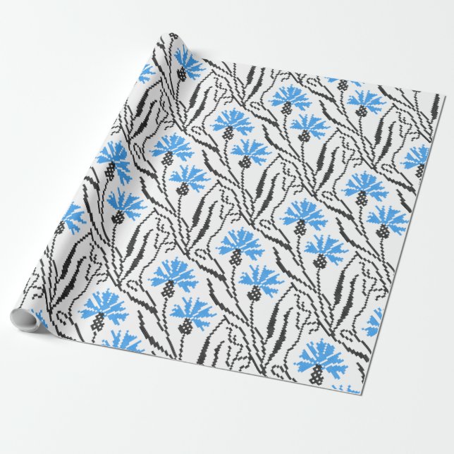 Blue Cornflower cross-stitch design Wrapping Paper (Unrolled)
