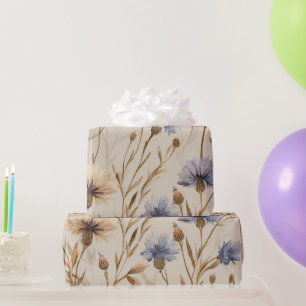 Blue Cornflower Elegant Vintage Botanical Floral Wrapping Paper
