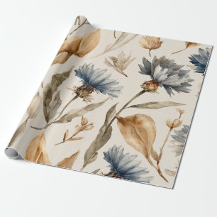 Blue Cornflower Elegant Vintage Botanical Floral Wrapping Paper