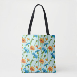 Blue Cornflower Herb or bachelor button flower bou Tote Bag