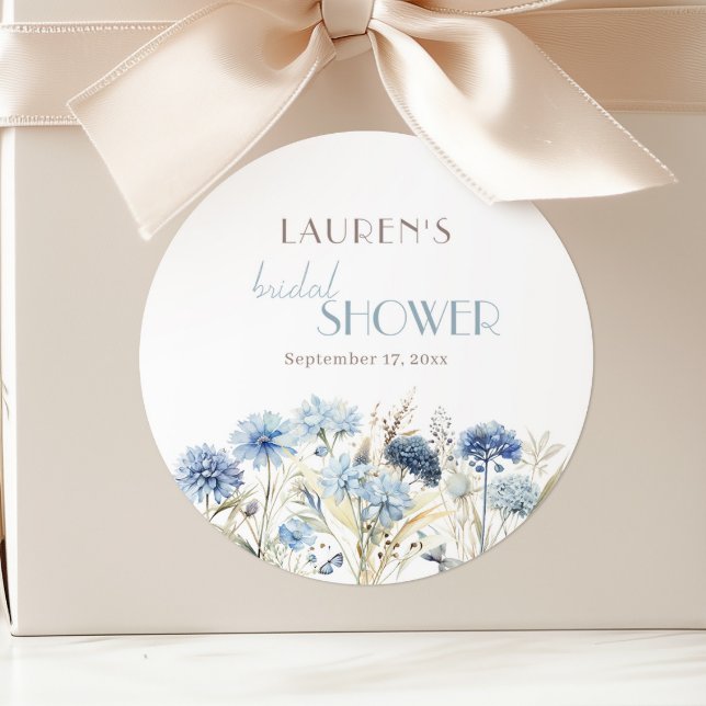 Blue Cornflower Hydrangea Bridal Shower Classic Round Sticker (Creator Uploaded)