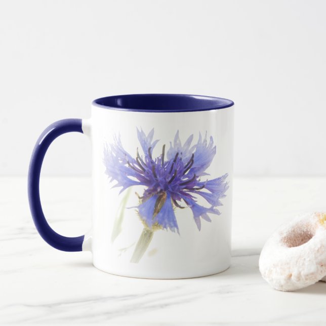 Blue Cornflower Mug with Blue Interior (With Donut)
